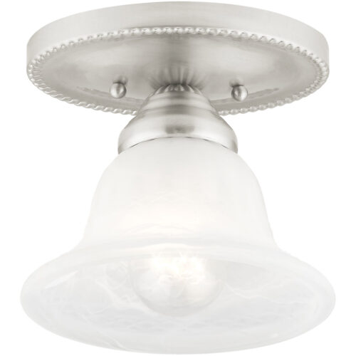 1 Light Brushed Nickel Ceiling Light fixture with White Alabaster Glass Shade-Lighting LumensFlush Mount Ceiling Lights