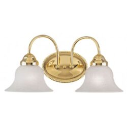 17 inch 2 Light Polished Brass Bathroom Vanity light fixture with White Alabaster Glass Shade-Lighting LumensBath/Vanity