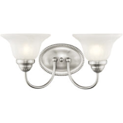 17 inch 2 Light Brushed Nickel Bathroom Vanity light fixture with White Alabaster Glass Shade-Lighting LumensBath/Vanity