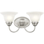 17 inch 2 Light Brushed Nickel Bathroom Vanity light fixture with White Alabaster Glass Shade-Lighting LumensBath/Vanity