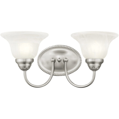 17 inch 2 Light Brushed Nickel Bathroom Vanity light fixture with White Alabaster Glass Shade-Lighting LumensBath/Vanity