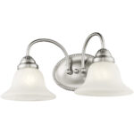 17 inch 2 Light Brushed Nickel Bathroom Vanity light fixture with White Alabaster Glass Shade-Lighting LumensBath/Vanity