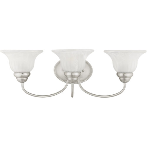 23.5 inch 3 Light Brushed Nickel Bathroom Vanity light fixture with White Alabaster Glass Shade-Lighting LumensBath/Vanity