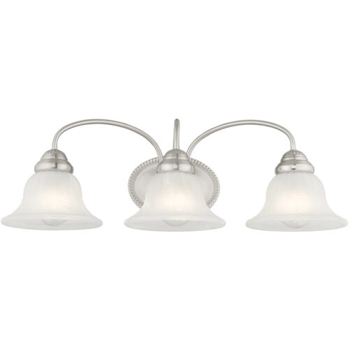 23.5 inch 3 Light Brushed Nickel Bathroom Vanity light fixture with White Alabaster Glass Shade-Lighting LumensBath/Vanity