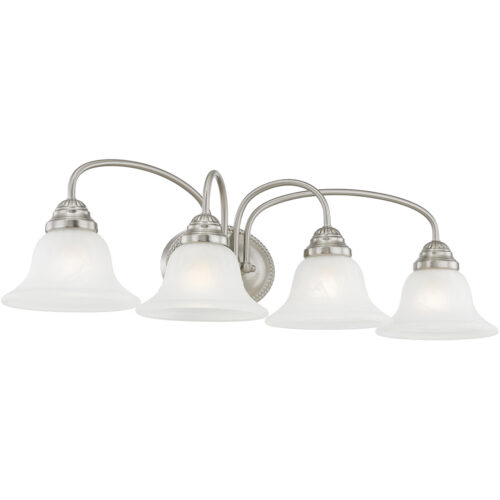 30.5 inch 4 Light Brushed Nickel Bathroom Vanity light fixture with White Alabaster Glass Shade-Lighting LumensBath/Vanity