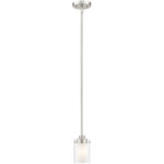 1 Light Brushed Nickel Mini Pendant with Clear Outside Glass & Opal Inside Glass Shade-Lighting LumensPendant Lights