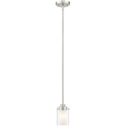 1 Light Brushed Nickel Mini Pendant with Clear Outside Glass & Opal Inside Glass Shade-Lighting LumensPendant Lights