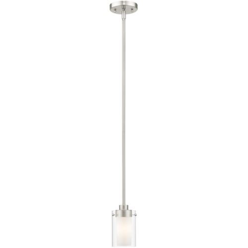 1 Light Brushed Nickel Mini Pendant with Clear Outside Glass & Opal Inside Glass Shade-Lighting LumensPendant Lights