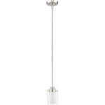 1 Light Brushed Nickel Mini Pendant with Clear Outside Glass & Opal Inside Glass Shade-Lighting LumensPendant Lights