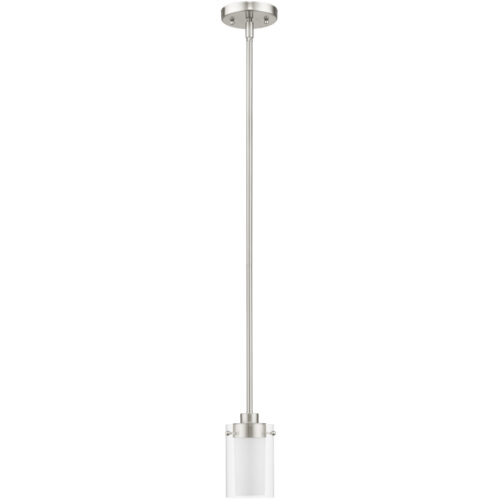 1 Light Brushed Nickel Mini Pendant with Clear Outside Glass & Opal Inside Glass Shade-Lighting LumensPendant Lights