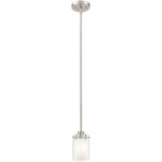 1 Light Brushed Nickel Mini Pendant with Clear Outside Glass & Opal Inside Glass Shade-Lighting LumensPendant Lights