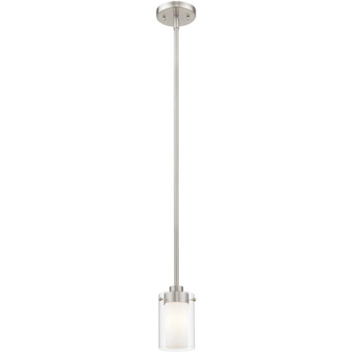 1 Light Brushed Nickel Mini Pendant with Clear Outside Glass & Opal Inside Glass Shade-Lighting LumensPendant Lights