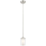 1 Light Brushed Nickel Mini Pendant with Clear Outside Glass & Opal Inside Glass Shade-Lighting LumensPendant Lights