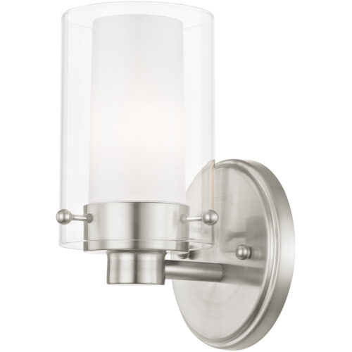 5 inch 1 Light Brushed Nickel Bathroom Vanity light fixture with Clear Outside Glass & Opal Inside Glass Shade-Lighting LumensBath/Vanity