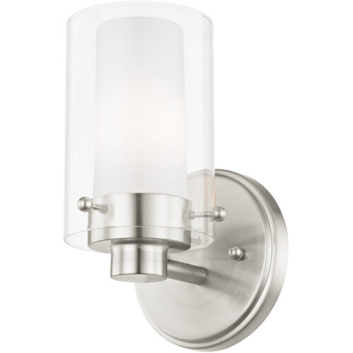 5 inch 1 Light Brushed Nickel Bathroom Vanity light fixture with Clear Outside Glass & Opal Inside Glass Shade-Lighting LumensBath/Vanity