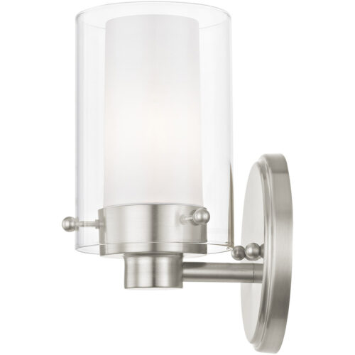 5 inch 1 Light Brushed Nickel Bathroom Vanity light fixture with Clear Outside Glass & Opal Inside Glass Shade-Lighting LumensBath/Vanity