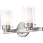 14.5 inch 2 Light Brushed Nickel Bathroom Vanity light fixture with Clear Outside Glass & Opal Inside Glass Shade-Lighting LumensBath/Vanity