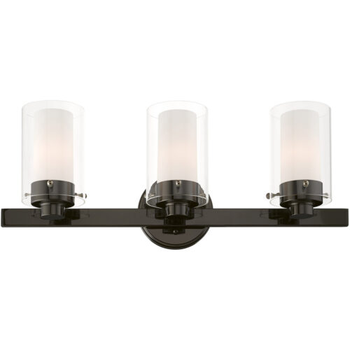 22.5 inch 3 Light Polished Black Chrome Bathroom Vanity light fixture with Hand Blown Clear Outer Glass Shade-Lighting LumensBath/Vanity