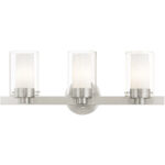 22.5 inch 3 Light Brushed Nickel Bathroom Vanity light fixture with Clear Outside Glass & Opal Inside Glass Shade-Lighting LumensBath/Vanity