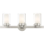 22.5 inch 3 Light Brushed Nickel Bathroom Vanity light fixture with Clear Outside Glass & Opal Inside Glass Shade-Lighting LumensBath/Vanity