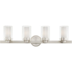 31.5 inch 4 Light Brushed Nickel Bathroom Vanity light fixture with Clear Outside Glass & Opal Inside Glass Shade-Lighting LumensBath/Vanity