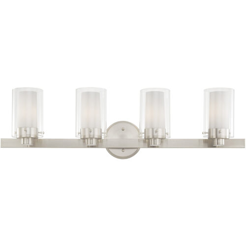 31.5 inch 4 Light Brushed Nickel Bathroom Vanity light fixture with Clear Outside Glass & Opal Inside Glass Shade-Lighting LumensBath/Vanity