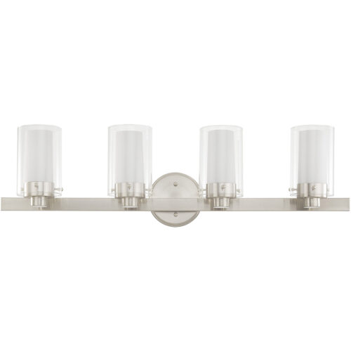 31.5 inch 4 Light Brushed Nickel Bathroom Vanity light fixture with Clear Outside Glass & Opal Inside Glass Shade-Lighting LumensBath/Vanity