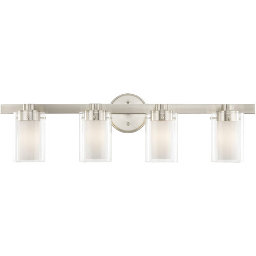 31.5 inch 4 Light Brushed Nickel Bathroom Vanity light fixture with Clear Outside Glass & Opal Inside Glass Shade-Lighting LumensBath/Vanity