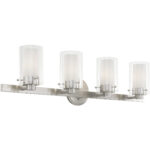 31.5 inch 4 Light Brushed Nickel Bathroom Vanity light fixture with Clear Outside Glass & Opal Inside Glass Shade-Lighting LumensBath/Vanity