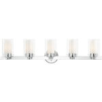 35.5 inch 5 Light Polished Chrome Bathroom Vanity light fixture with Hand Blown Clear Outside Glass and Opal Inside Glass Shade-Lighting LumensBath/Vanity