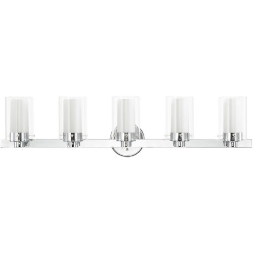 35.5 inch 5 Light Polished Chrome Bathroom Vanity light fixture with Hand Blown Clear Outside Glass and Opal Inside Glass Shade-Lighting LumensBath/Vanity