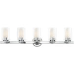 35.5 inch 5 Light Polished Chrome Bathroom Vanity light fixture with Hand Blown Clear Outside Glass and Opal Inside Glass Shade-Lighting LumensBath/Vanity