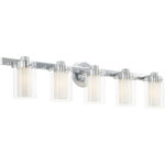 35.5 inch 5 Light Polished Chrome Bathroom Vanity light fixture with Hand Blown Clear Outside Glass and Opal Inside Glass Shade-Lighting LumensBath/Vanity