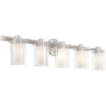 35.5 inch 5 Light Brushed Nickel Bathroom Vanity light fixture with Hand Blown Clear Outside Glass and Opal Inside Glass Shade-Lighting LumensBath/Vanity