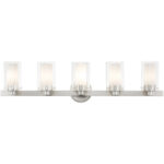 35.5 inch 5 Light Brushed Nickel Bathroom Vanity light fixture with Hand Blown Clear Outside Glass and Opal Inside Glass Shade-Lighting LumensBath/Vanity