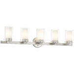 35.5 inch 5 Light Brushed Nickel Bathroom Vanity light fixture with Hand Blown Clear Outside Glass and Opal Inside Glass Shade-Lighting LumensBath/Vanity