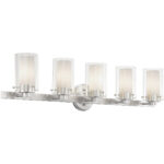 35.5 inch 5 Light Brushed Nickel Bathroom Vanity light fixture with Hand Blown Clear Outside Glass and Opal Inside Glass Shade-Lighting LumensBath/Vanity