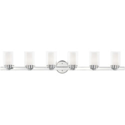 47.5 inch 6 Light Polished Chrome Bathroom Vanity light fixture with Hand Blown Clear Outside Glass and Opal Inside Glass Shade-Lighting LumensBath/Vanity