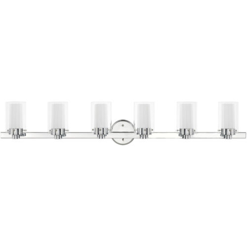 47.5 inch 6 Light Polished Chrome Bathroom Vanity light fixture with Hand Blown Clear Outside Glass and Opal Inside Glass Shade-Lighting LumensBath/Vanity