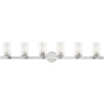 47.5 inch 6 Light Polished Chrome Bathroom Vanity light fixture with Hand Blown Clear Outside Glass and Opal Inside Glass Shade-Lighting LumensBath/Vanity