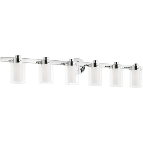 47.5 inch 6 Light Polished Chrome Bathroom Vanity light fixture with Hand Blown Clear Outside Glass and Opal Inside Glass Shade-Lighting LumensBath/Vanity