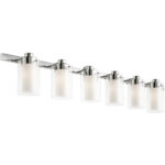 47.5 inch 6 Light Polished Chrome Bathroom Vanity light fixture with Hand Blown Clear Outside Glass and Opal Inside Glass Shade-Lighting LumensBath/Vanity