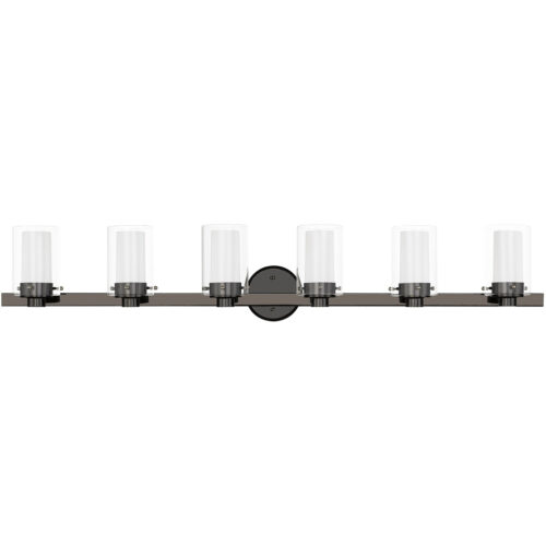 47.5 inch 6 Light Polished Black Chrome Bathroom Vanity light fixture with Hand Blown Clear Outer Glass Shade-Lighting LumensBath/Vanity