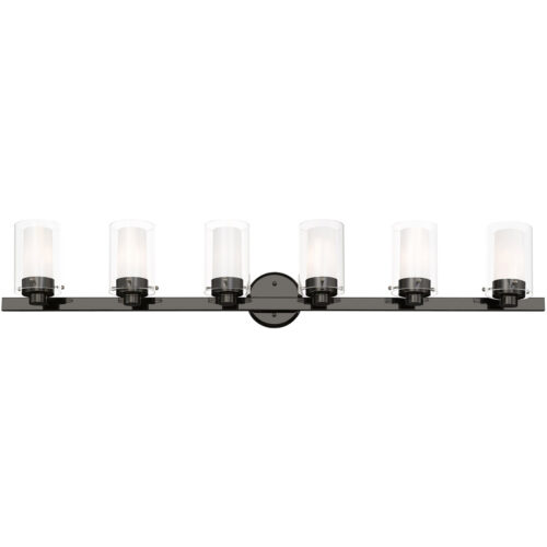 47.5 inch 6 Light Polished Black Chrome Bathroom Vanity light fixture with Hand Blown Clear Outer Glass Shade-Lighting LumensBath/Vanity