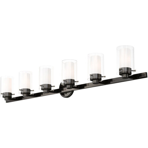 47.5 inch 6 Light Polished Black Chrome Bathroom Vanity light fixture with Hand Blown Clear Outer Glass Shade-Lighting LumensBath/Vanity