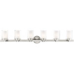 47.5 inch 6 Light Brushed Nickel Bathroom Vanity light fixture with Hand Blown Clear Outside Glass and Opal Inside Glass Shade-Lighting LumensBath/Vanity