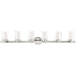 47.5 inch 6 Light Brushed Nickel Bathroom Vanity light fixture with Hand Blown Clear Outside Glass and Opal Inside Glass Shade-Lighting LumensBath/Vanity