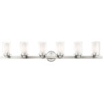 47.5 inch 6 Light Brushed Nickel Bathroom Vanity light fixture with Hand Blown Clear Outside Glass and Opal Inside Glass Shade-Lighting LumensBath/Vanity