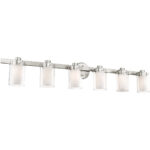 47.5 inch 6 Light Brushed Nickel Bathroom Vanity light fixture with Hand Blown Clear Outside Glass and Opal Inside Glass Shade-Lighting LumensBath/Vanity