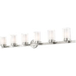 47.5 inch 6 Light Brushed Nickel Bathroom Vanity light fixture with Hand Blown Clear Outside Glass and Opal Inside Glass Shade-Lighting LumensBath/Vanity